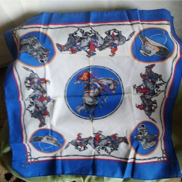 SCARF RODEO RIDER'S 100% COTTON Theme from the past VINTAGE 21" GREAT SHAPE! - Picture 3 of 12